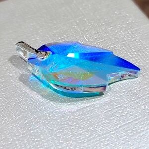 Aurora Borealis ✦ Leaf Pendant ✦ Sterling Silver Crystal Necklace Northern Light